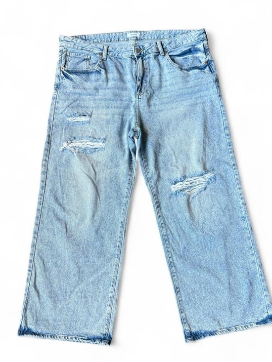 Song Denim - SONG Light Wash Distressed Baggy Straight Leg Jeans Size 17